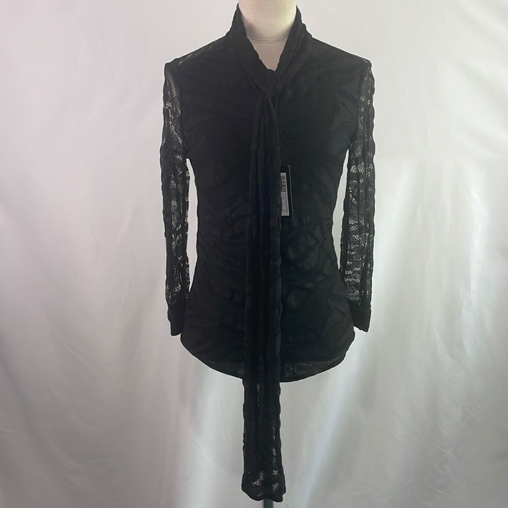Anna Molinari Sheer Lace Tie Neck Blouse